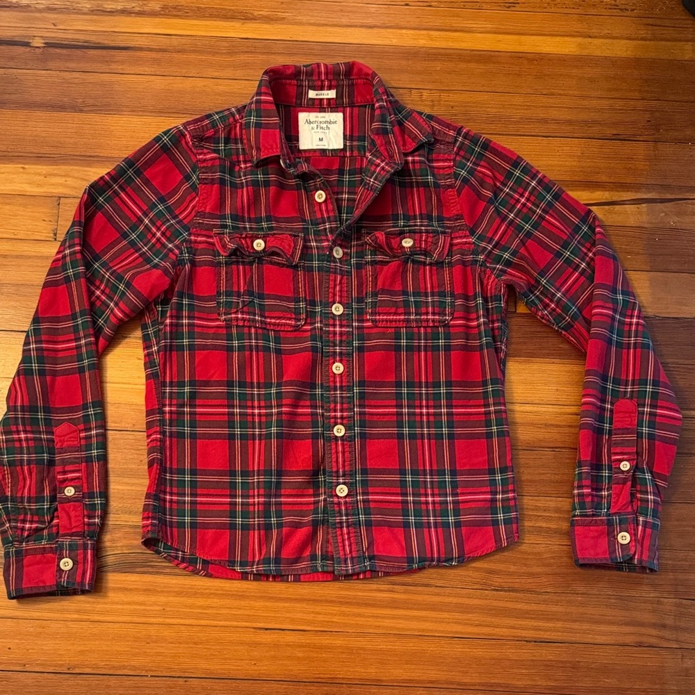 Abercrombie & Fitch Red and Green Plaid Button Down Shirt